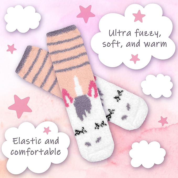 BambooMN Women's Super Soft Warm Microfiber Fuzzy Cozy Unicorn Series Crew Socks