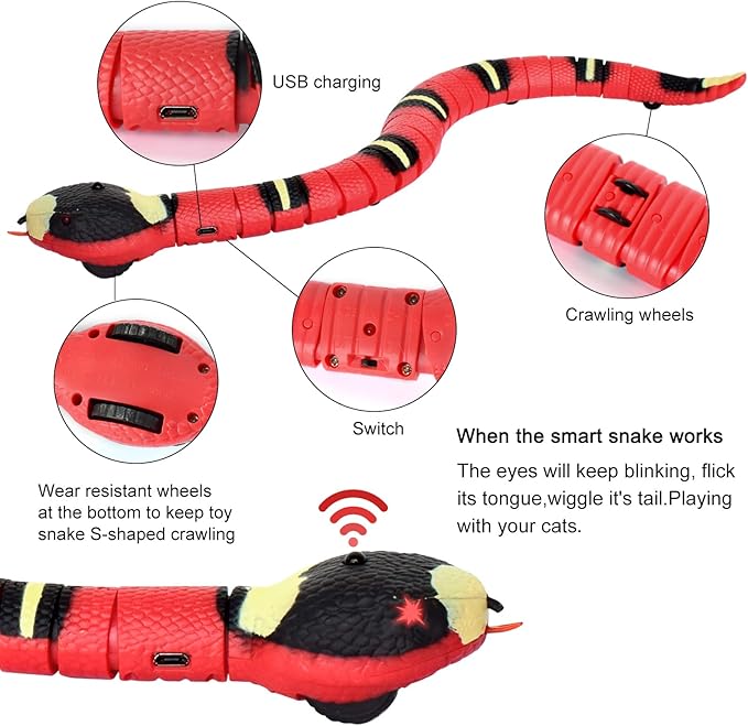 Snake Cat Toy, Smart Sensing Cat Toys for Cats, Rechargeable Automatically Sense Obstacle and Escape, Moving Electric Cat Snake Toy Prank Pet Gift with Infrared Induction