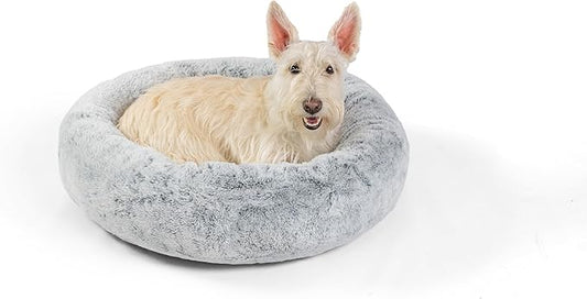 Best Friends by Sheri SnuggleSoft Faux Fur Calming Donut Bed for Dogs, Gray, Small, 23" x 23"