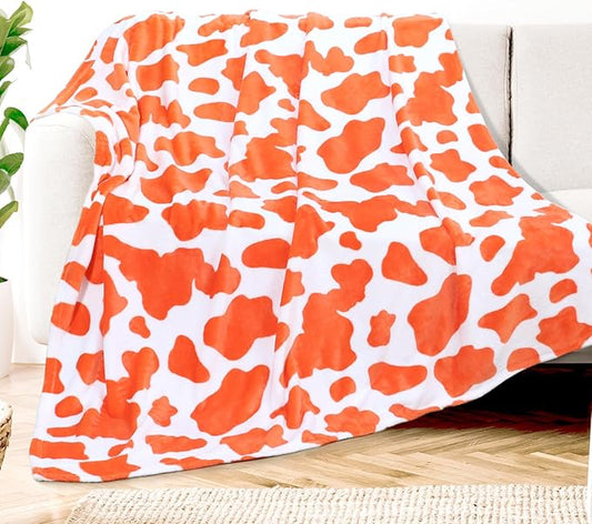 Cow Print Blankets & Throws Orange Soft Fleece Blankets Throw Blanket for Bed