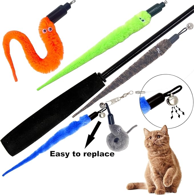 Cat Worm Toy Refills Cat Wand Replacement Worms, 24 PCS Cat Worms Refill, Interactive Cat Wand Attachments Worms for Cat Toys