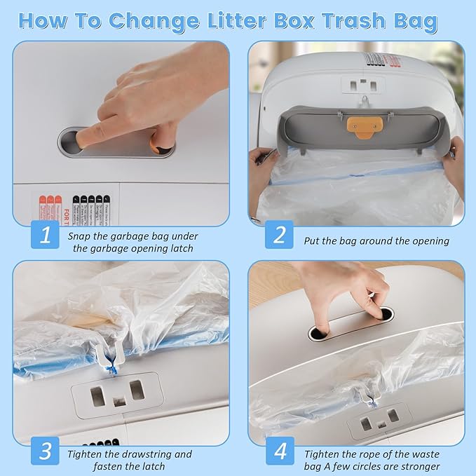 80 Count Cat Litter Bags, Self Cleaning Litter Box Liners, 18.2 x 18.2 inches Replacement Drawstring Bags Fit for Automatic Robot Box (80 Counts/4 Rolls）