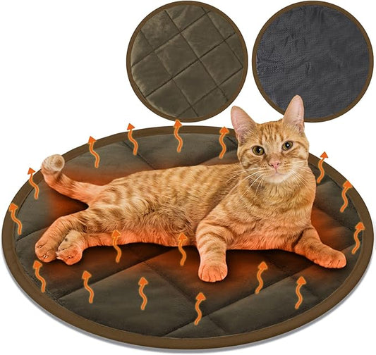 2 Pcs Cat Heating Pad Round 16 Inch Self Heating Cat Mat Washable Heated Cat Bed Anti Slip Cat Warming Pad Pet Bed Mat for Kennel Dog Crate Indoor Outdoor(Coffee,16 Inch)