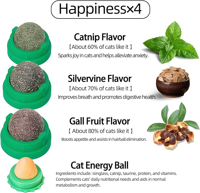 Catnip Toys Balls 4 Pcs, Extra Cat Energy Ball,Cat Toys for Indoor Cats, Healthy Kitty Teeth Cleaning Dental Chew Toys,Cat Wall Catnip Balls
