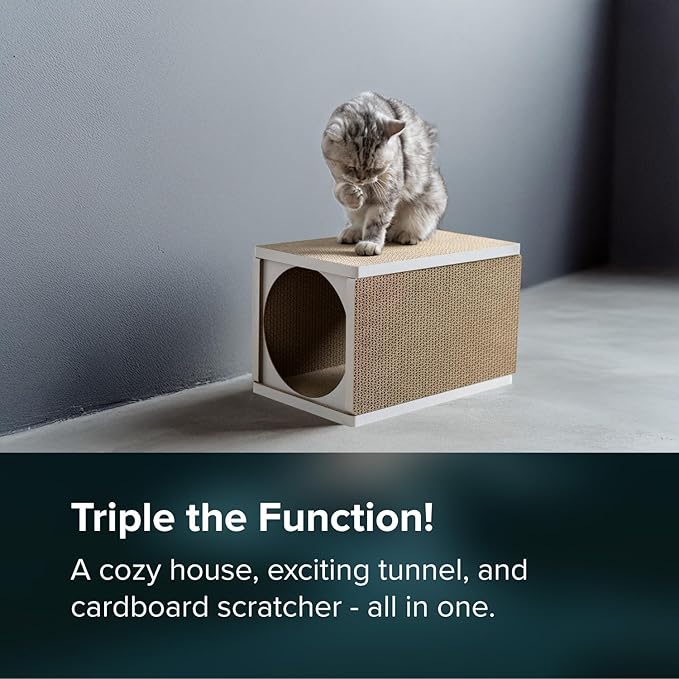 Cat Scratcher Tunnel, Cardboard cat House, Scratching Post for Indoor Cats, 360 Degree Comfort, Durable Design, Odor-Free, Easy Assembly, Perfect for Playful Kittens and Adult Cats, White