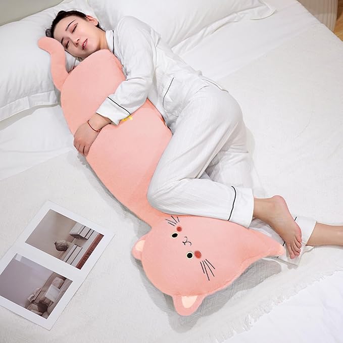 PEACH CAT 31.5" Long Cat Plush Pillow Cute Kitten Stuffed Animals Soft Plushies Toy Gifts for Kids Pink