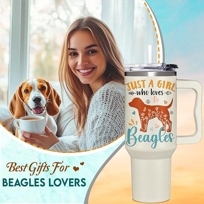 Beagle Gifts for Girls & Women, Christmas and Mother's Day Gifts for Beagle Lovers, Birthday Present Idea for Dog Owners, Dog Mom 40oz Tumbler with Handle & Straw