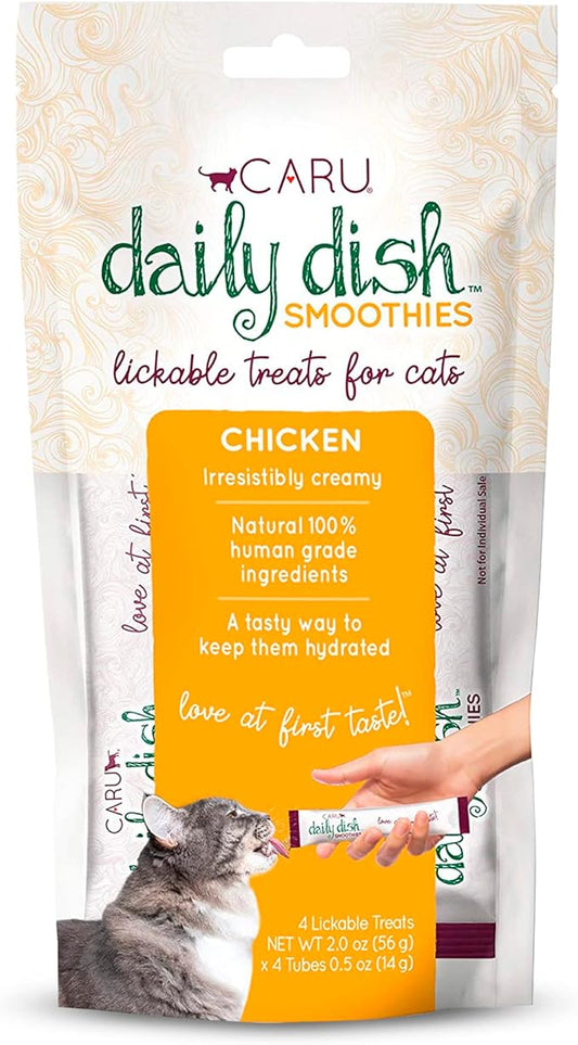 CARU - Daily Dish Smoothies - Lickable Chicken Cat Treat - 4 Pack, .5oz Tubes