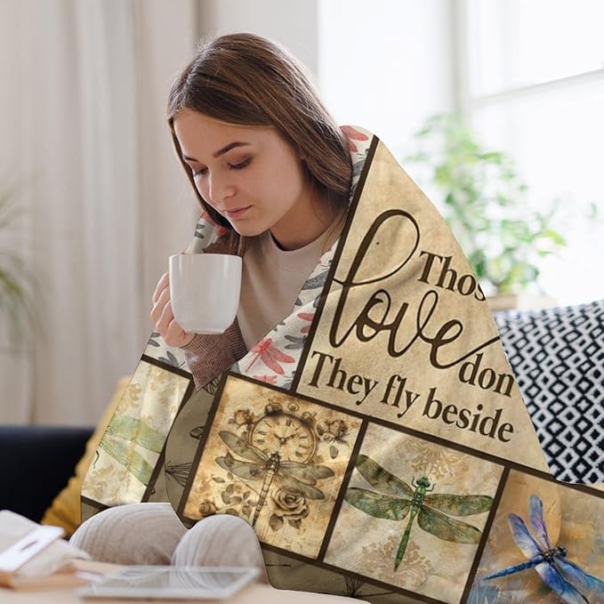 Dragonfly Print Blanket Dragonflies Memorial Throw Blankets Gifts for Couch Sofa Bed Stuff Decor Lightweight Soft Cozy Fleece Plush Warm Flannel Bedding for Lover Men Women Teen Adults 50"x60"