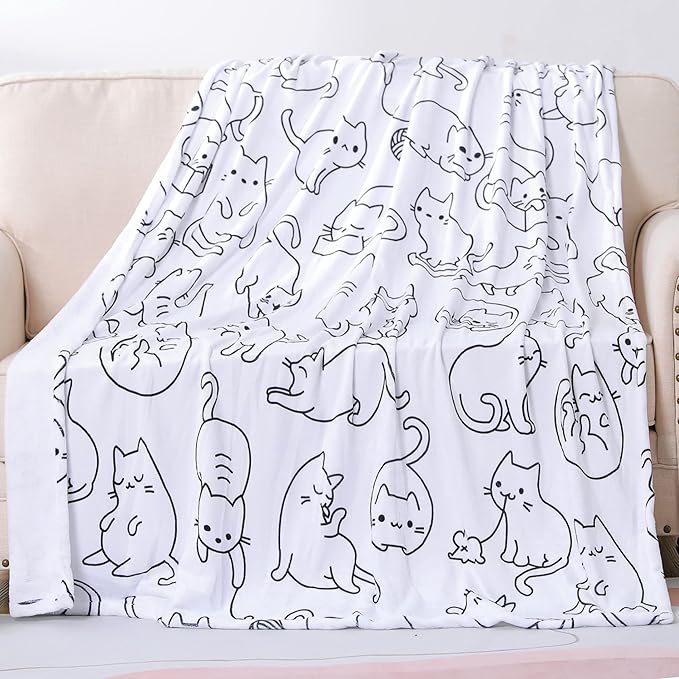 Sviuse Cat Blanket Twin Size Black and White Cats Pattern Throw for Women Girls Kitty Lovers Cat Mom (60" X 80", Cat 2)