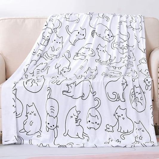 Sviuse Cat Blanket Twin Size Black and White Cats Pattern Throw for Women Girls Kitty Lovers Cat Mom (60" X 80", Cat 2)