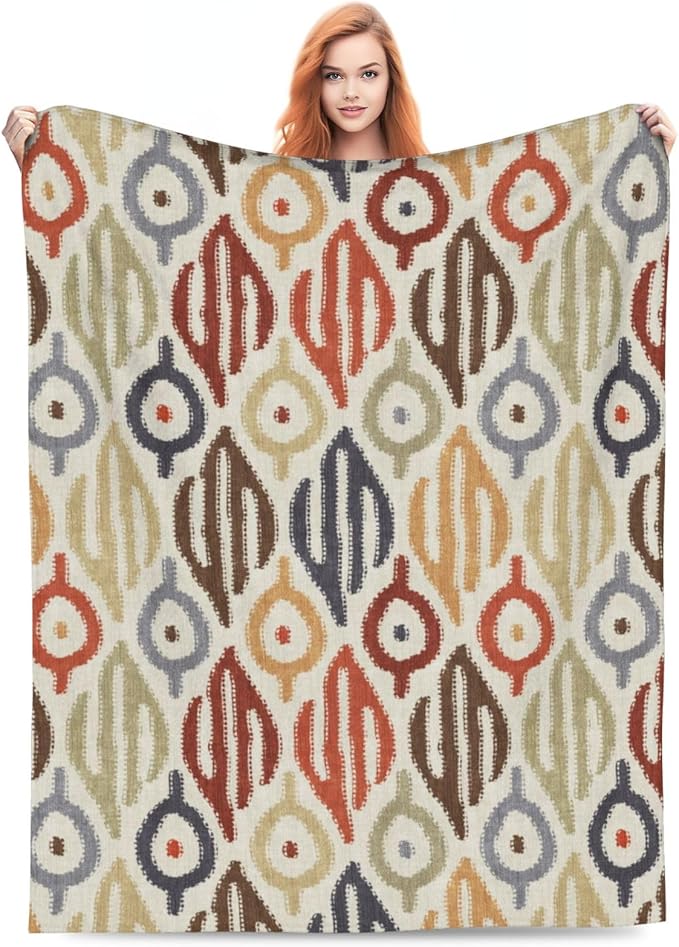 Boho Blanket for Women Kids Adults Flannel Decor Soft Ethnic Pattern Throw Blankets for Couch Travel Nap 60x50 inch