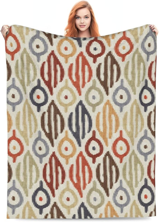 Boho Blanket for Women Kids Adults Flannel Decor Soft Ethnic Pattern Throw Blankets for Couch Travel Nap 60x50 inch