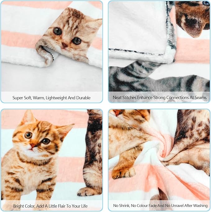 Fuzzy Throw Blanket 350 GSM Fleece Ultra-Soft Microfiber Blanket for Adults Kids Gift Couch, Sofa, Bed Cute Cat 50"x40"