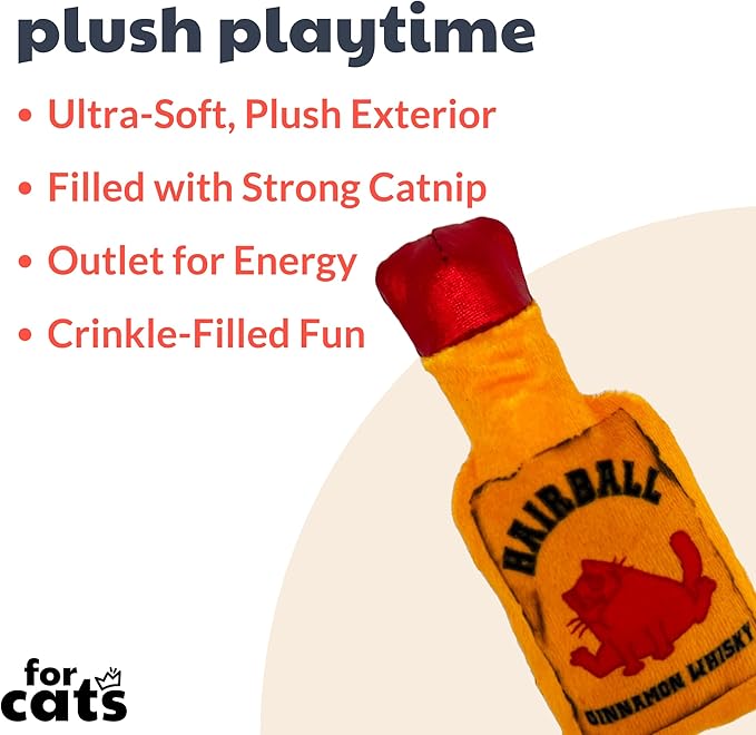 Huxley & Ket Plush Cat Toy | Hairball Cinnamon Whiskey | Nappy Hour Strong Catnip Filled Cat Toy | Plush Interactive Kitten and Cat Toy with Catnip and Crinkle | Kittybelles