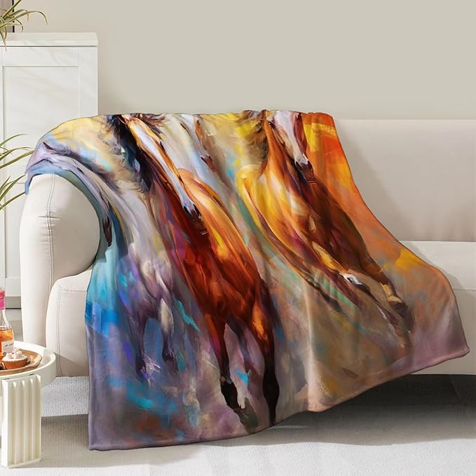 Horse Blanket Gifts for Girls Women Mom Kids Adults Teen Birthday Christmas Valentine Present Colorful Horse Animal Theme Decor Home Bedroom Living Room Sofa Couch Soft Cozy Plush Fleece Throw 60"x50"