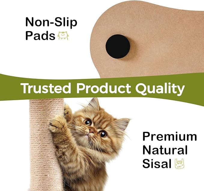 Mewoo Cat Scratching Post with Bed, Cat Tower with Cat Scratcher Post, Small Cat Tree for Indoor Cats, Sisal Cat Scratcher with Removable Cat Perch, Cat Ball Track and Kittens Toys (Green, Medium)