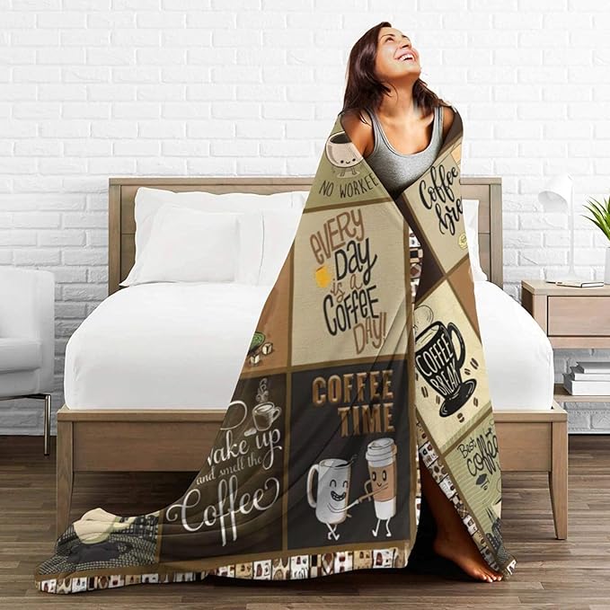 Coffee Blanket for Men Coffee Throw Blanket Coffee Decor Stuff Merch Cozy Flannel Warm Soft Plush Lightweight Fleece Fuzzy Bedding Coffee Gifts for Coffee Lover Woman Girls Couch Sofa Bed 50"X40"
