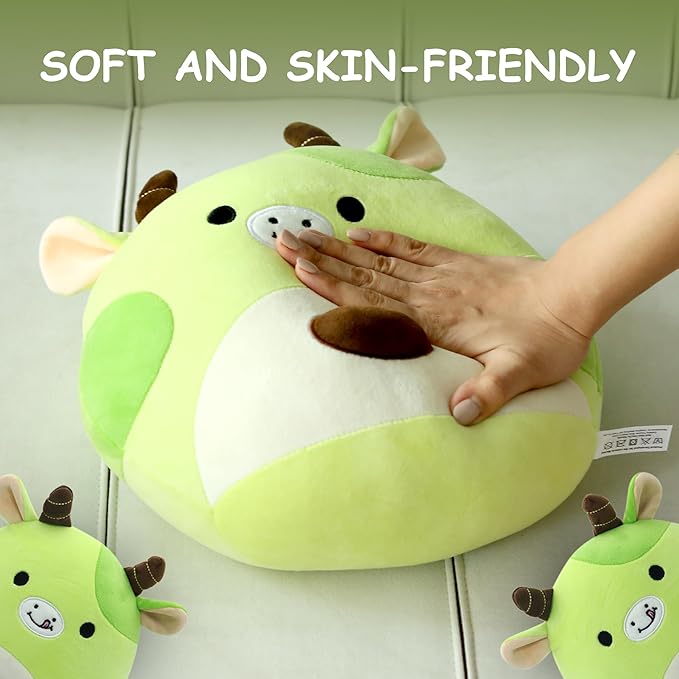 Avocado Cow Plush Toy Pillow Cute Stuffed Animal Soft Plushie Doll Gift for Kids Boys Girls Green 12 inch