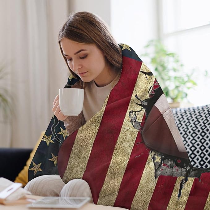 Football Print Blanket American Flag Sports Throw Blankets for Couch Room Stuff Decor Boys Girls Team Gifts Accessories Fleece Plush Flannel Bedding for Lover Men Women College Players Teen 50"x60"