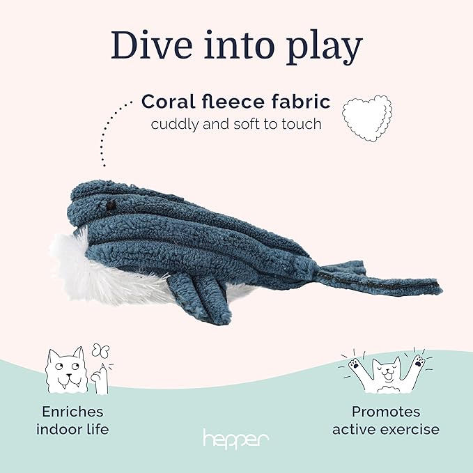 Hepper Whale Plush Toy - Safe, Quiet and Durable Cat Toys for Physical & Mental Stimulation - Unique Cat Toys Best for Kittens, Senior Cats & All Breeds - Indoor Cat Toys