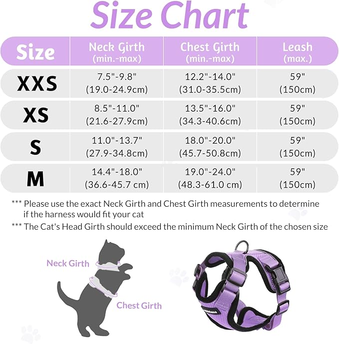 rabbitgoo Cat Harness and Leash for Walking, Escape Proof Soft Adjustable Vest Harnesses for Cats, Easy Control Breathable Reflective Strips Jacket, Light Purple, XXS