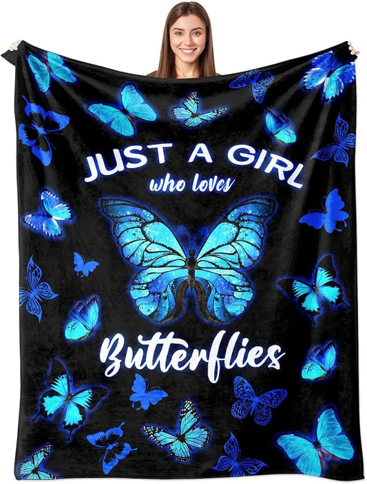 Blue Butterfly Blanket for Women & Girls, Butterfly Throw Blanket, Decor for Bedroom - 60" X 50"