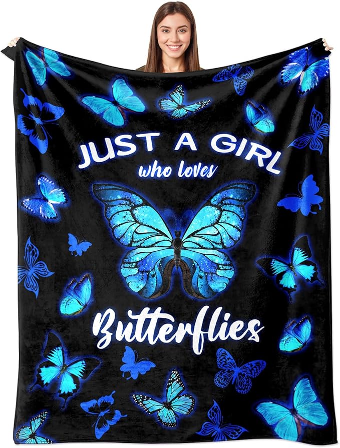 Blue Butterfly Blanket for Women Girls, Butterfly Gifts for Women, Butterflies Throw Blanket, Butterfly Decorations for Bedroom Decor 50" X 40"