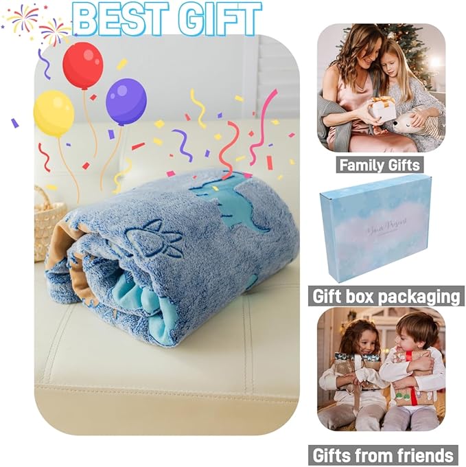 2025 Best Gift Dinosaur Blanket Glow in The Dark Blanket with Storage Bag, Soft Throw Blanket for Boys Girls, Christmas Birthday New Year Gift, Kids Blanket, Day Care Home Use, 50"x60" Blue