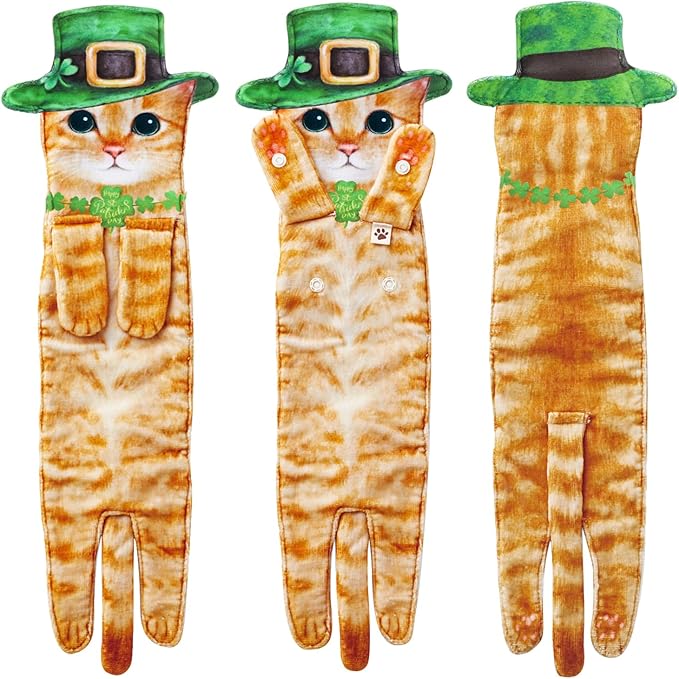 St Patrick Day Cat Hand Dish Towels- Shamrock Garland St Patricks Day Decorations Decor for Home Kitchen Bathroom-Unique Housewarming Mothers Birthday Gifts for Women Cat Lovers