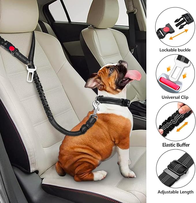 2 Packs Removable Dog Seat Belt Harness for Car, 3 in 1 Pet Dog Car Seatbelt Leash, Retractable Restraint Secures to Vehicle Headrest & Adjustable Reflective Dog Seatbelt Tether