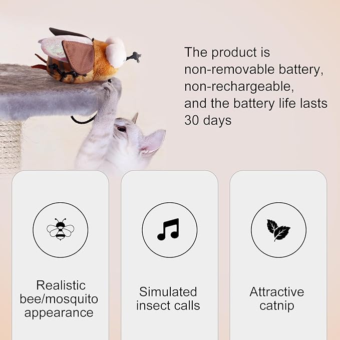 Bee Cat Toy, Interactive Squeaking Cat Toy, Chirpy Bee Sound Toy for Cats, Catnip Toys, Engaging Cat Toys, Keeps Cats Entertained, Fluffy Kitten Toy