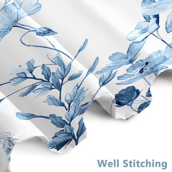 AWERT Small Half Size Stall Shower Curtain with 6 Hooks Shower Stall Curtain 36 x 72 Light Blue Floral 36 inch Shower Curtain for Bathroom/RV and Camper (Light Blue)