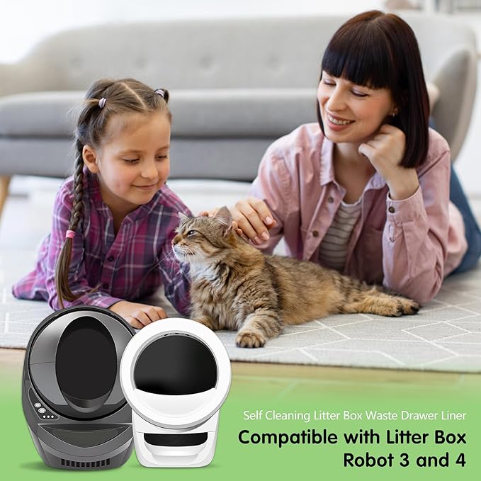 60 Count Self Cleaning Drawstring Cat Litter Box Bags Compatible with Litter-Robot 4 and 3, 24'' x 29'' Waste Bags, 9-11 Gallons Heavy Duty Kitty Litter Bags Replacement for Automatic Cat Litter Box