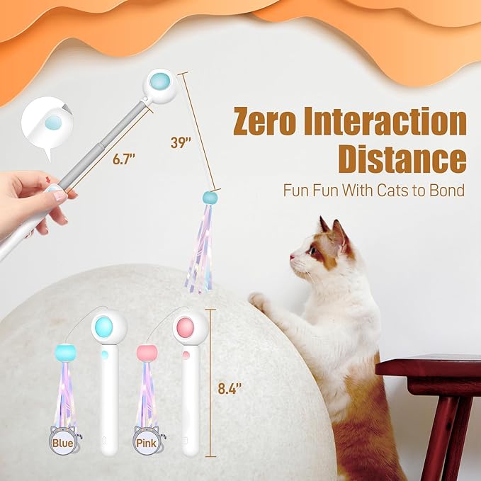 Cat Feather Toys, Retractable Cat Wand,Cats Interactive Toys, Three-Function Cat Toy, Cat Teaser Toy for Indoor Cats
