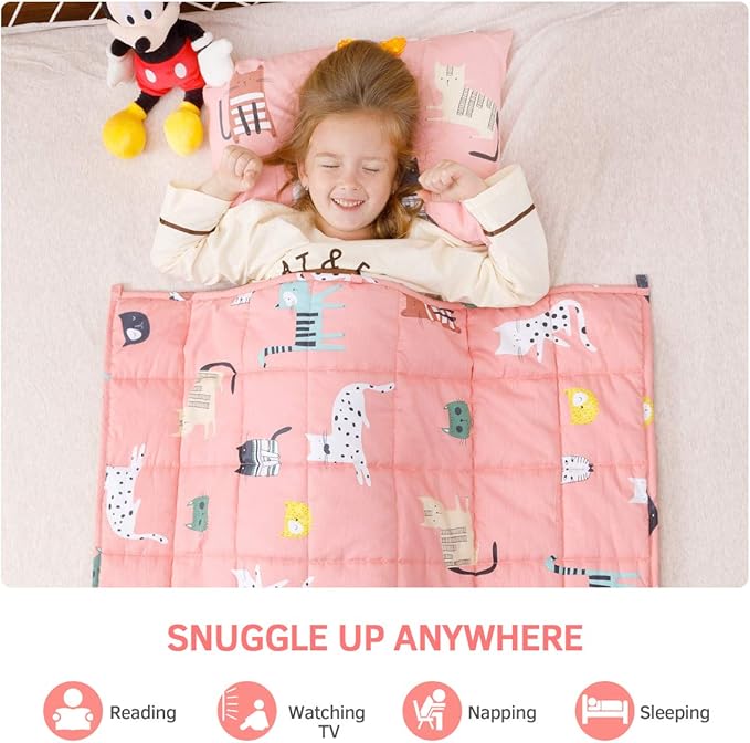 Mr. Sandman 5 lbs Weighted Blanket for Twin Size Bed, Perfect for 40-60lb Organic Cotton Heavy Blanket with Premium Glass Beads - 36" x 48" Cute Cat