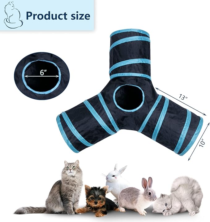Cat Tunnel, Collapsible Tube with 1 Play Ball Kitty Toys, 3 Ways Cat Tunnels for Indoor Cats, Puppy, Kitty, Kitten, Rabbit