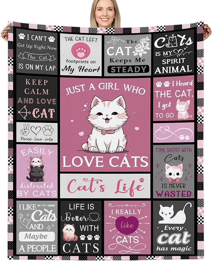 Just a Girl Who Loves Cats Blankets for Cat Lovers, Cat Lover Gifts for Women Girls, Cat Gifts for Cat Lovers, Cat Mom Gifts, Cat Themed Gifts, Cat Lady Gift Throw 60" x 50"
