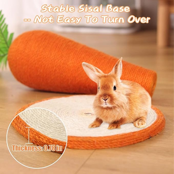 BNOSDM Rabbit Scratch Toy, Sisal Bunny Scratcher Cute Carrot Scratching Post for Indoor Rabbits Kittens Ferrets Chinchillas Small Animals
