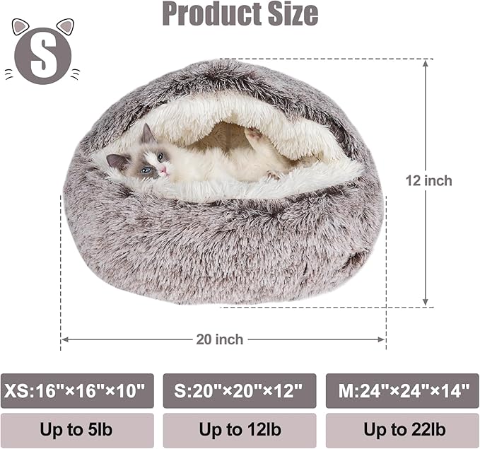 Cat Beds & Dog Bed with Cover Cave, Dog Beds for Small Dogs, Round Soft Plush Donut Calming Pet Bed for Indoor Cats or Small Dog, Washable Puppy Bed with Non-Slip Bottom-20inch