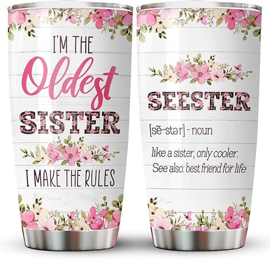 34HD Sister Gifts - Oldest Sister Tumbler with Lid, 20 oz Stainless Steel, Seester Mug - Birthday Gifts for Siblings