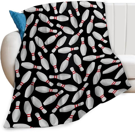 Bowling Throw Blanket Sports Ball Print Blankets Gifts Couch Sofa Bed Stuff Decor Soft Cozy Lightweight Fleece Plush Flannel Bedding for Lover Men Women Adults Club 50"x60"