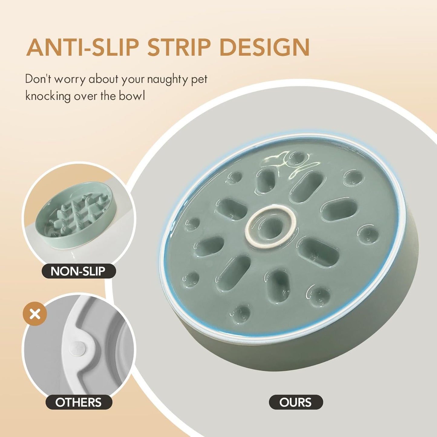 Ceramic Raised Slow Feeder Dog Bowl Set, Elevated 7.3inch Bowl and 8.2inch Slow Pet Food Dish with Wooden Stand for Medium and Large Dog (2 x Light Green+ Stand)