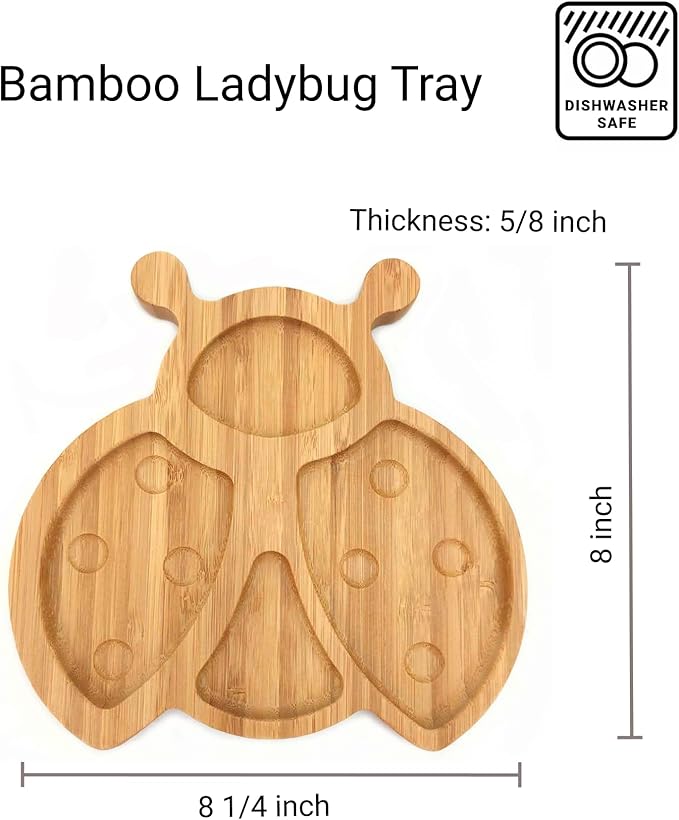 4916, Bamboo Food Plate for Snacks Appetizer Fruit Vegetable | Children Meal Plate | Picnic Kitchen Party | Eco-Friendly Plates, Ladybug Shaped, 8"x8.25", 10 Pack