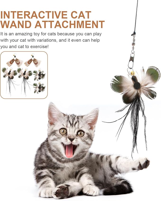 FRCOLOR 6pcs Replacement Head for Cat Teaser Toy, Cat Fishing Pole Toy Attachment Interactive Cat Toy Cat Teaser Toy Feathers Cat Toys