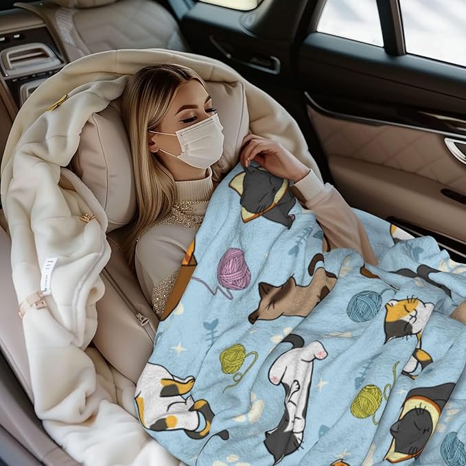 Soft Fluffy Cat Pattern Blanket, Cute Feline Design Cozy Throw Blanket for Adults Kids Pet,Lightweight Warm Plush Fleece Blanket for Couch Bed Sofa, for Cat Lovers 60"x50"