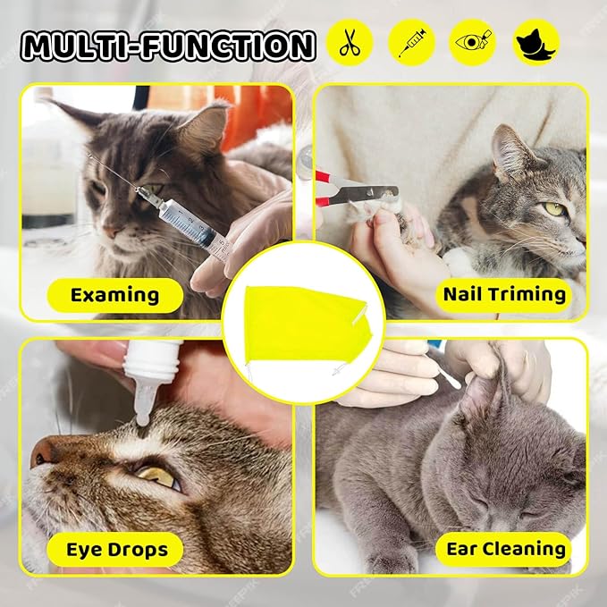 Cat Bathing Bag Anti Scratch and Bite, Cat Shower Bag Soft Mesh Net Bag for Small/Medium/Large Cats Restraint Grooming Nail Trimming Washing - Yellow