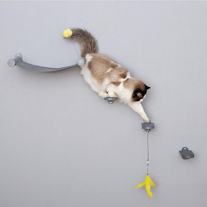 SVD.PET (3-Pack Cat Wall Steps, Cat Climbing Stairs with Replaceable Felt Pad, Cat Climbing Shelves for Wall Mounted with Cat Toy, Cat Wall Furniture (Dark Grey)