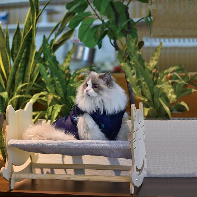 Cat Bed with Two Covers, Cat Hammock Bed with Two Usage Methods, Wooden Elevated Cat Bed, Removable Washable Small Dog Bed, Raised Cat Bed