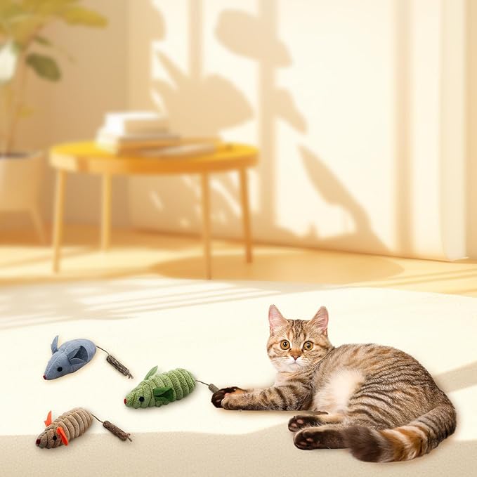 Andiker 3PCS Catnip Toys for Cats, Realistic Cat Mouse Toys with Silvervine Soft Plush Fabric Bite-Resistant Interactive Cat Toys for Indoor Cats Kittens to Bite Chew Teeth Cleaning